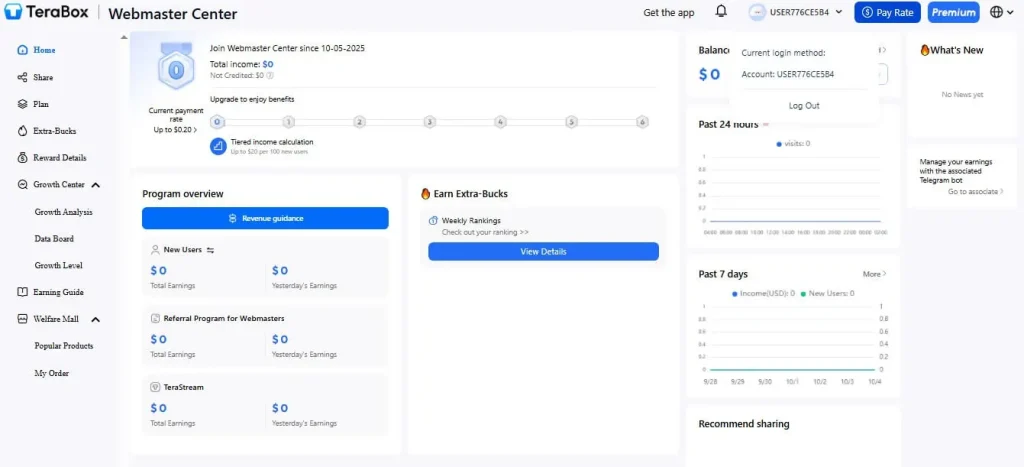 New advanced Terabox referral or  webmaster center