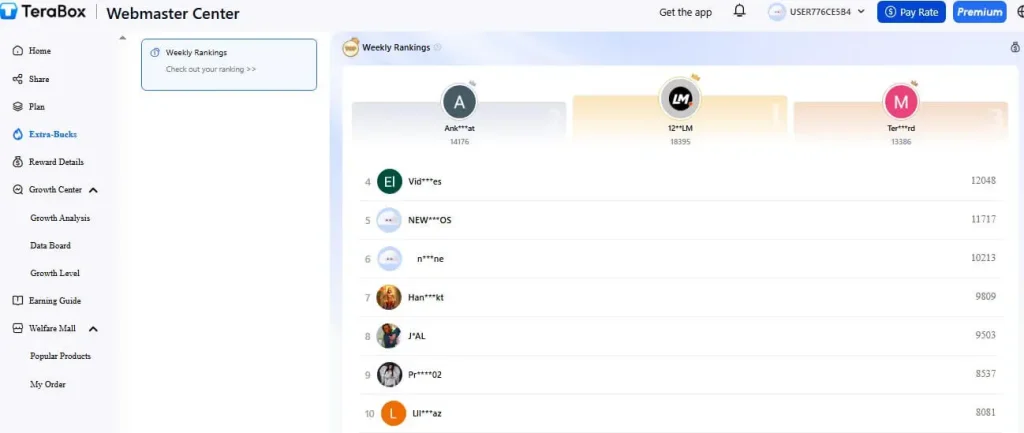 earning status of top achievers of terabox referral program 2025